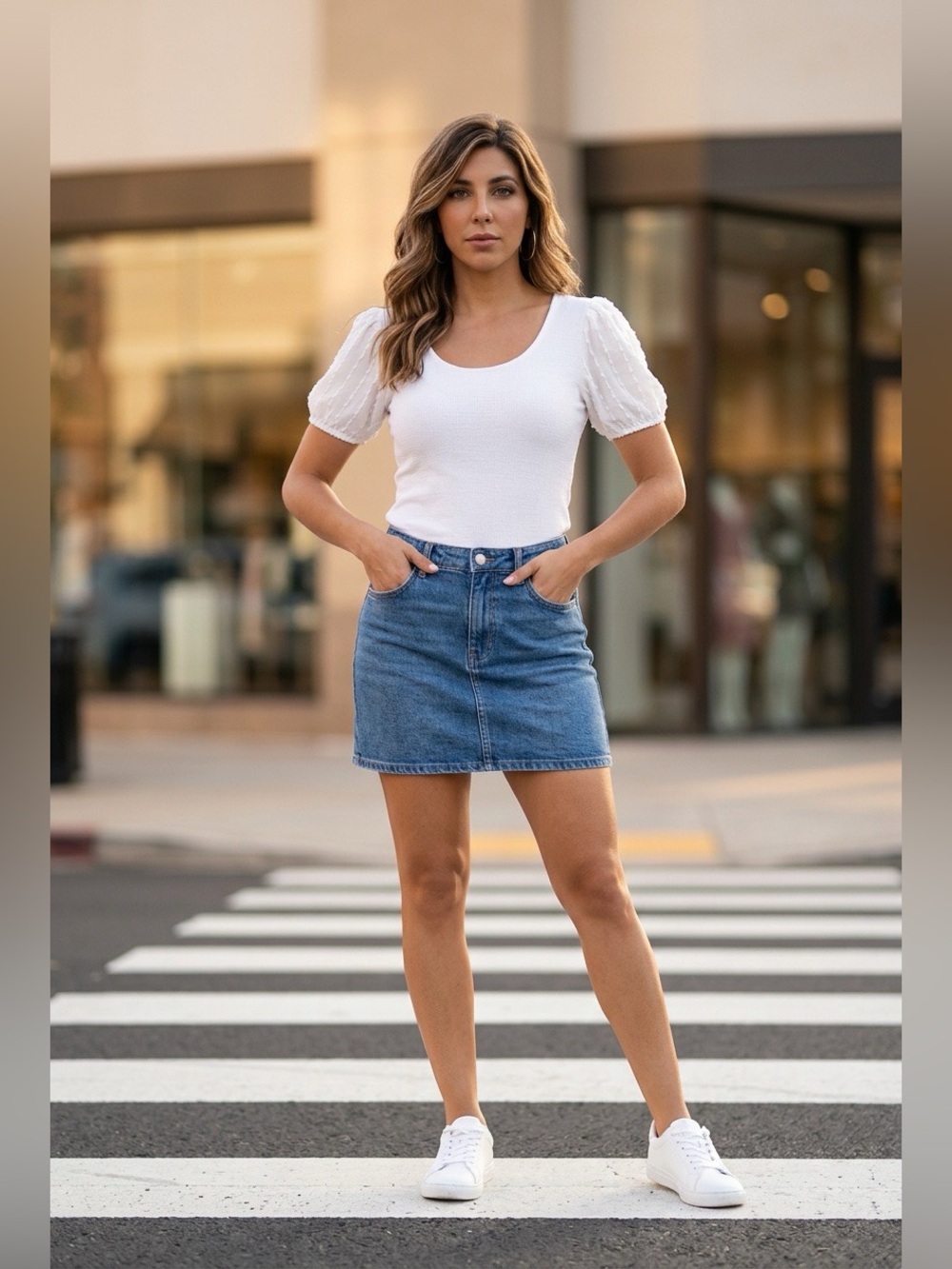 Reserved White Short Sleeve Puff-Sleeve Mixed Media Tee